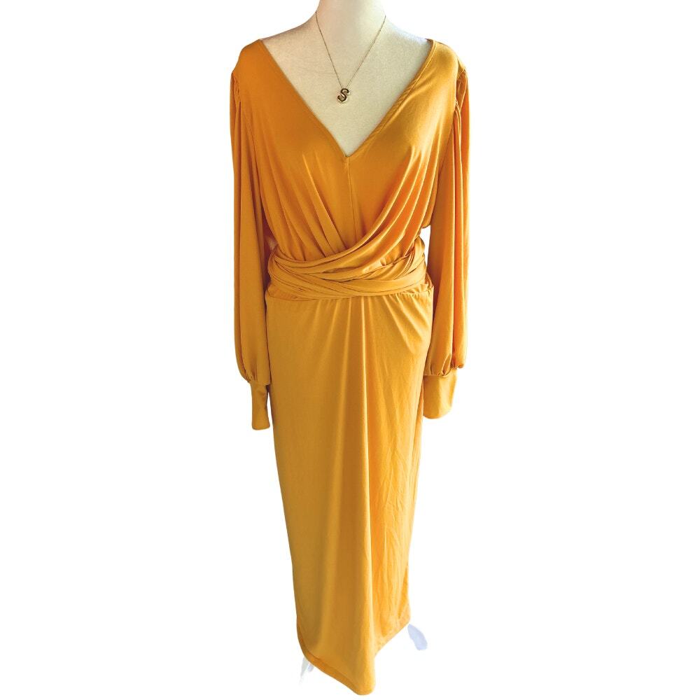 NWT Eloquii Wrap Midi Maxi Dress Marigold Yellow Long Sleeve Plus Size 18